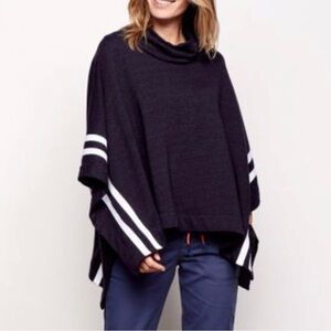 Sundry Funnel Neck Poncho Sweater Navy White Stripe One Size